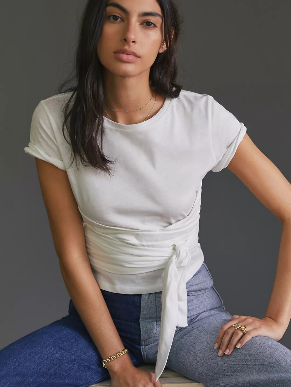 Anthropologie Pilcro Wrap Tie Short Sleeve Crop Top
